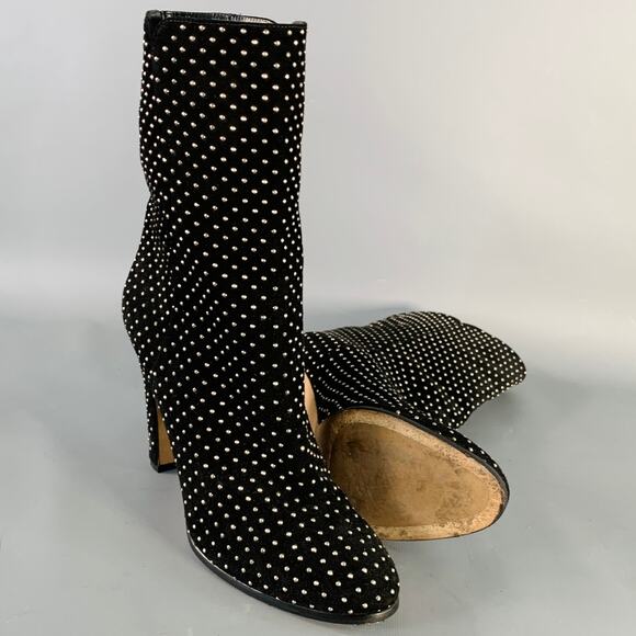 JIMMY CHOO Size 8 Black Studded Suede Pull On Boots - Picture 5 of 8